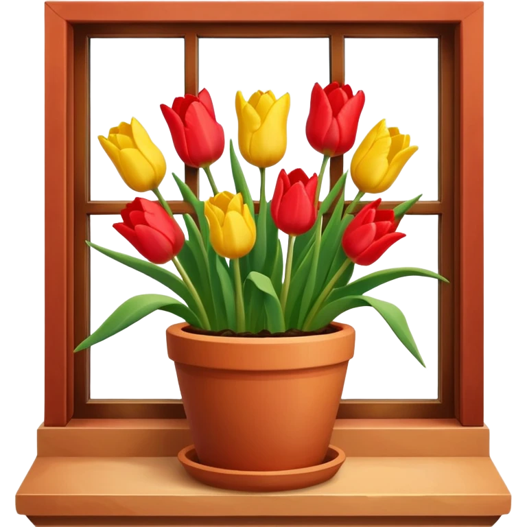 Clay pot with tulips on windowsill emoji