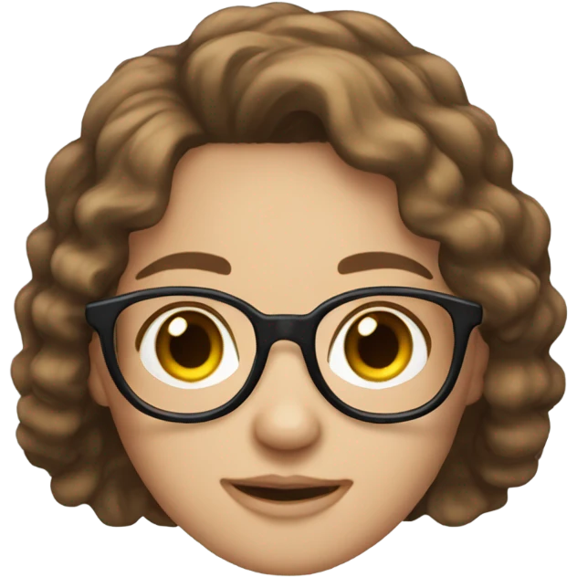 a girl brown hair brown eyes white skin wavy hair round glasses emoji