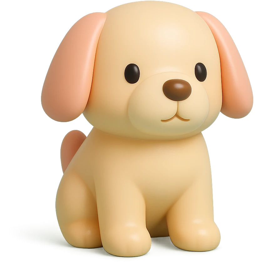               Transform {subject} into a soft vinyl figure with a smooth, glossy surface. The material should look slightly rubbery and tactile, with minimalistic curves and a matte-gloss hybrid finish. Use pastel or soft solid colors. The surface is seamless, with no visible textures or roughness. Studio lighting, vibrant background, clean, playful, designer toy aesthetic. {subject} = dog emoji