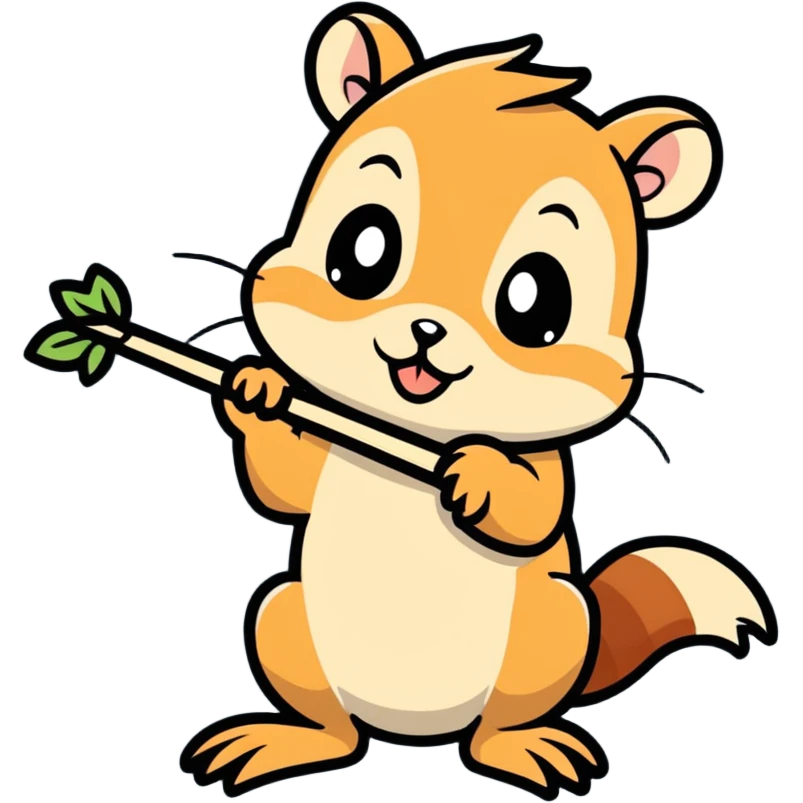 baby chipmunk chewing on a stick, cartoonish sticker style emoji