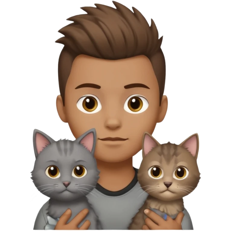 boy with brown hair and light brown skin tone and mohawk and a cat emoji