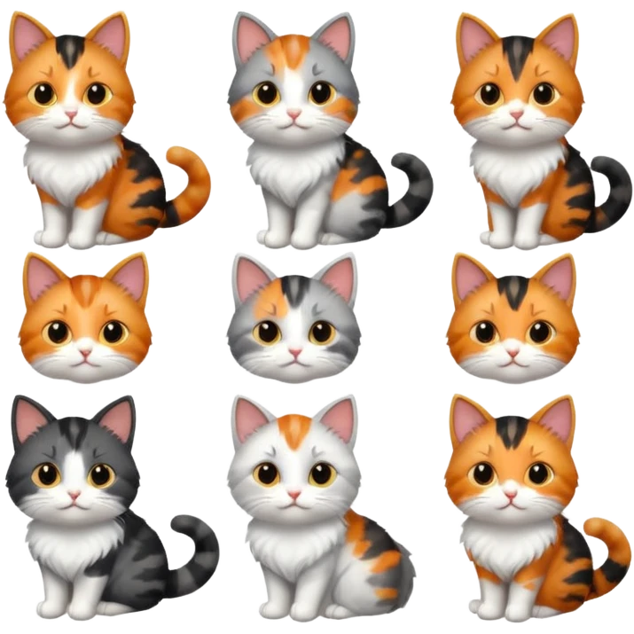 6 cats with different coloured coats emoji
