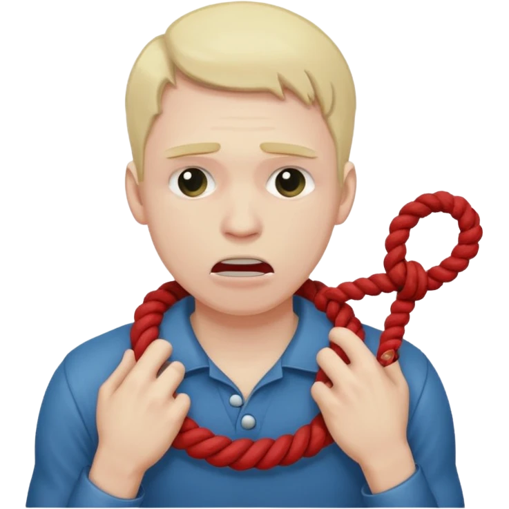 a guy strangling himself chocking himself with a rope emoji