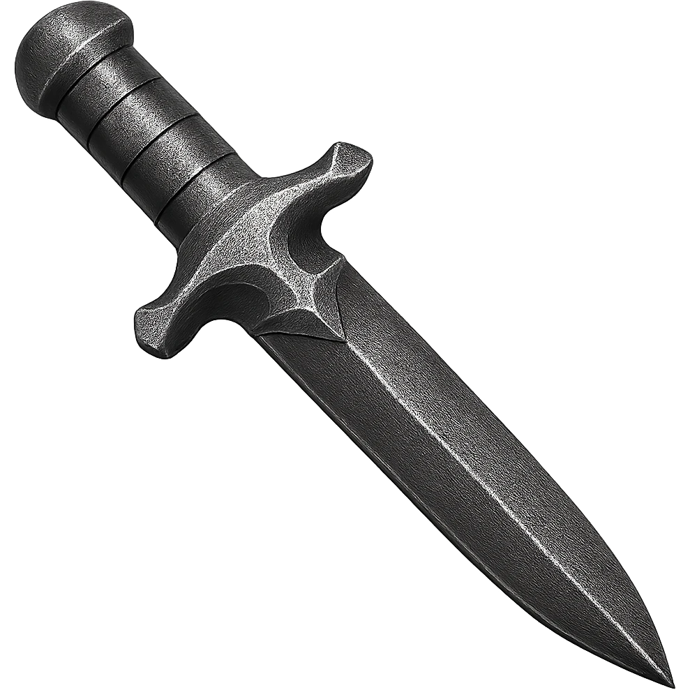 Make this steel dagger 10% darker, keep it crisp, shiny, and slightly fancier than iron, realistic metallic steel, emoji style, transparent background. emoji