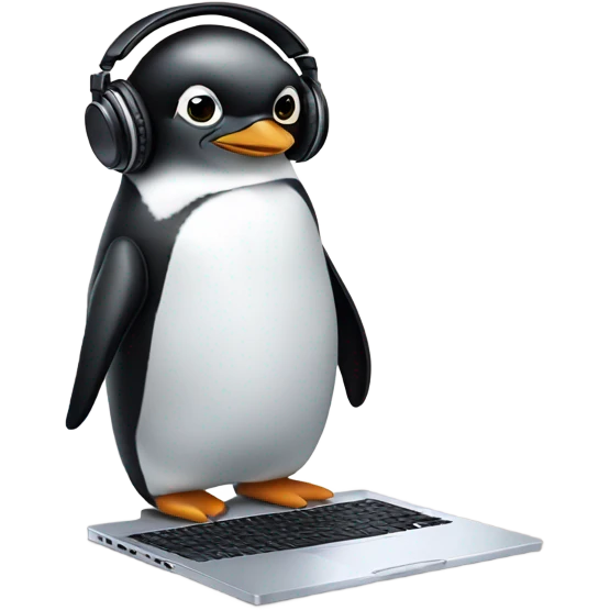 penguin with laptop and headphone emoji