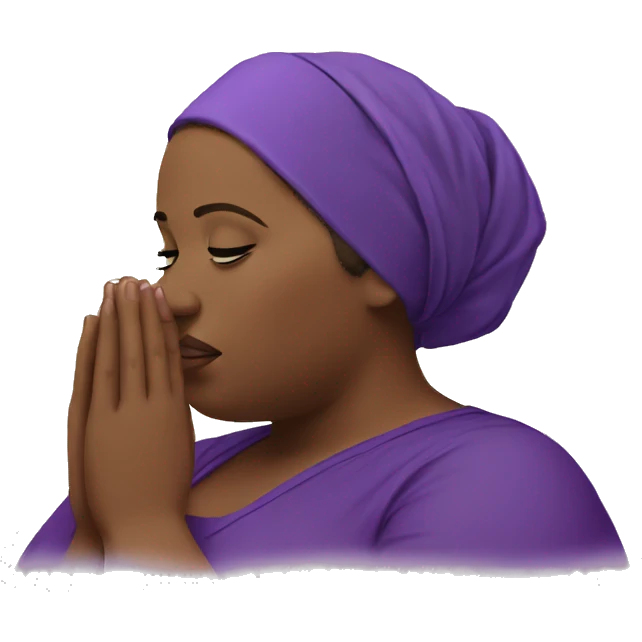 Dark Plus size woman praying with purple head wrap   emoji
