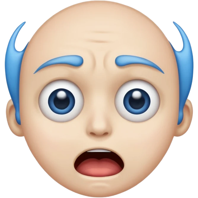 traumatized face emoji, eyes wide open, mouth agape, blue forehead, distressed emoji