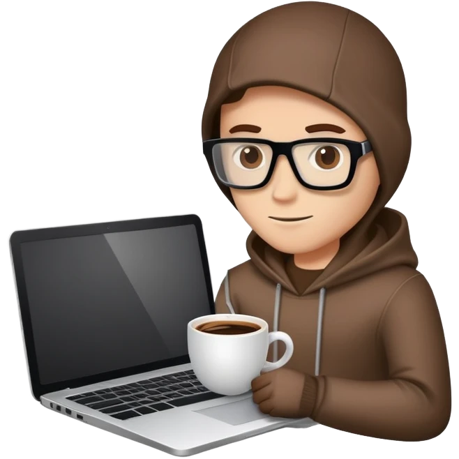 a hacker with laptop and a cup of coffee emoji