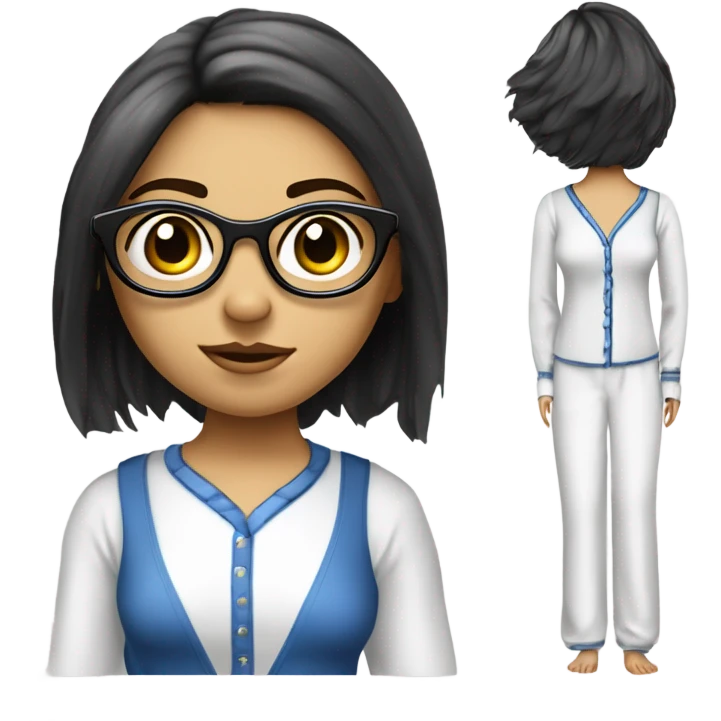 fille blanche châtain claire avec les cheveux lisse et en dessous des épaules, les yeux bleus des lunette noir carré en pyjama  emoji