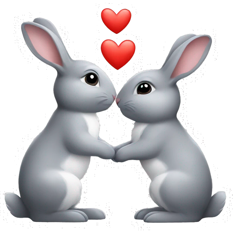 small grey bunnies kiss with a heart emoji