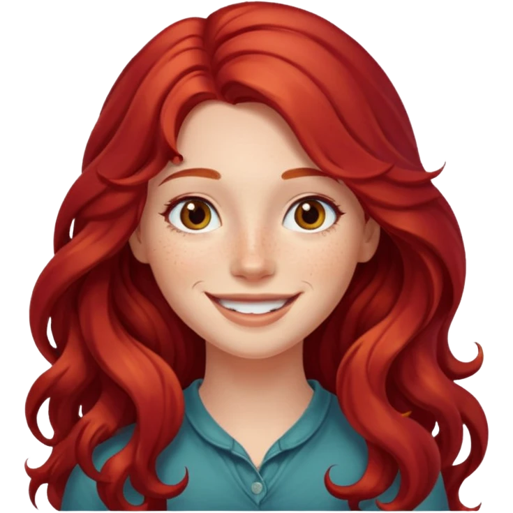 Girl with Red Hair – long wavy crimson hair, smiling face.









































 emoji