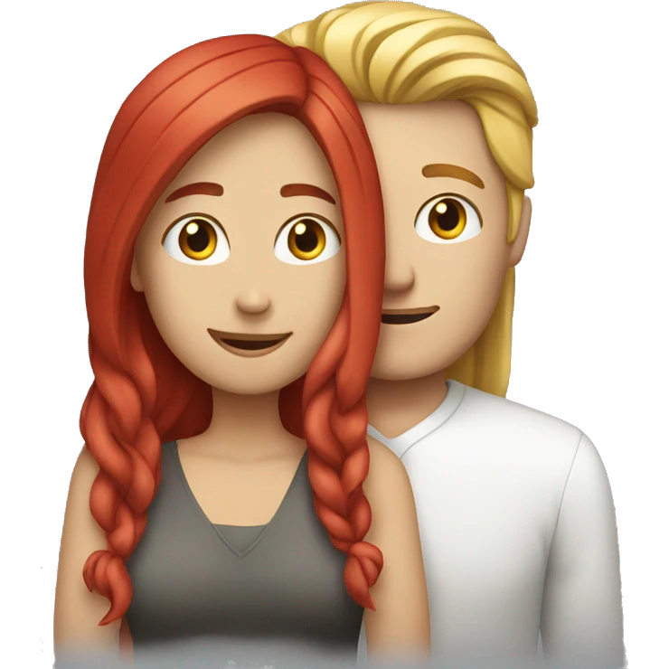White Man with long hair hugging a white red hair woman emoji