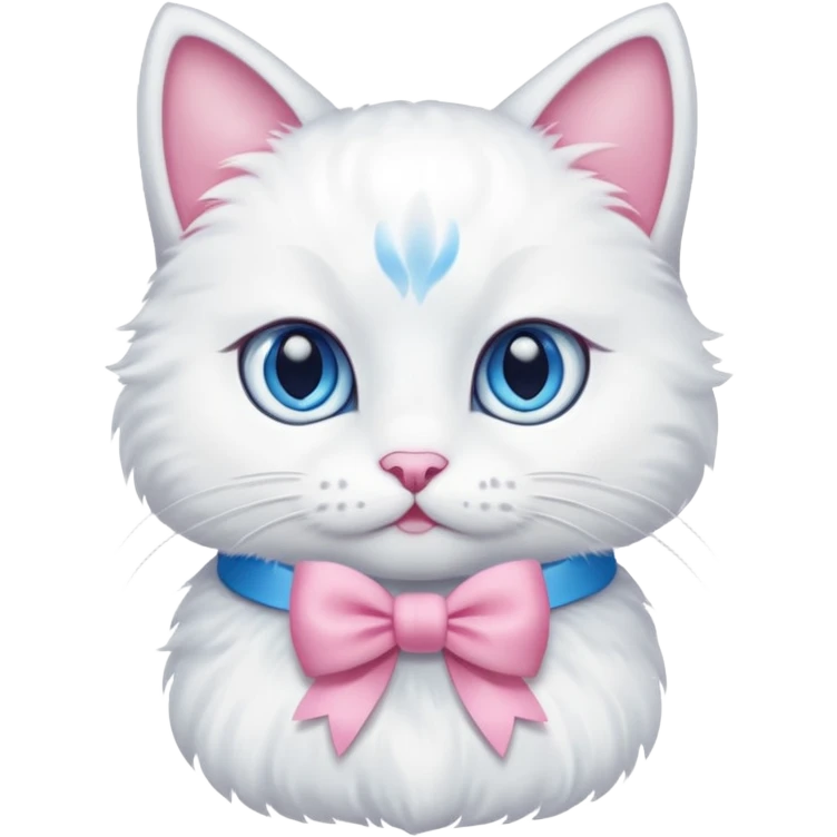 white cat with blue eyes with pink bow emoji