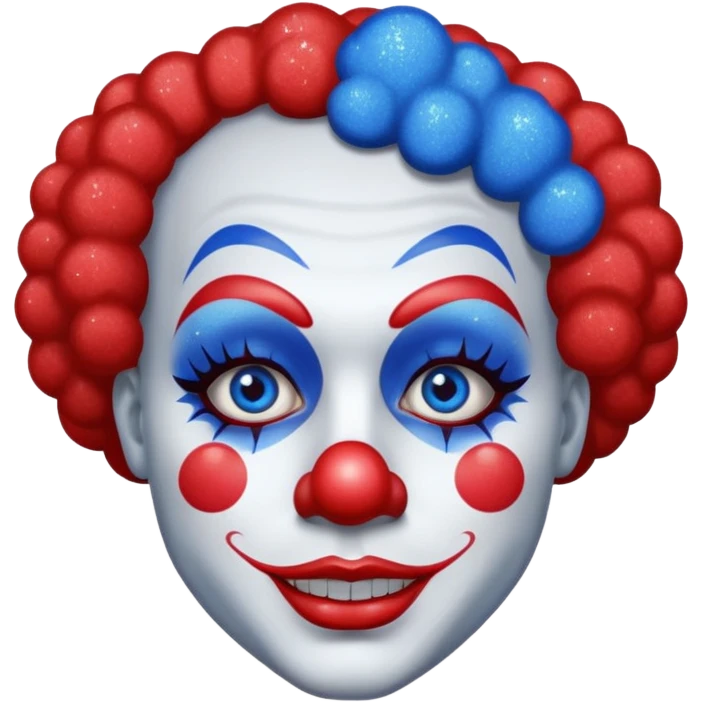 glitter red and blue clown emoji