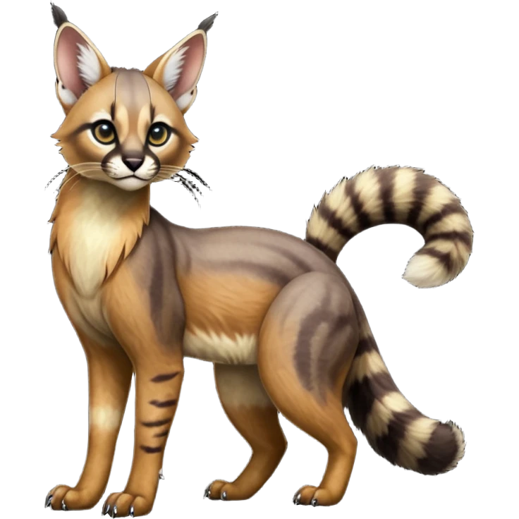 Colorful dark black gloomy spooky pointy foggy smoky points-marked glorious hyper-realistic exotic cute cool beautiful beautiful fantasy-caracal-civet-genet-sergal-vernid-Cacomistle-Trico-oncilla-animal-Fakémon-hybrid-fursona (full body) emoji