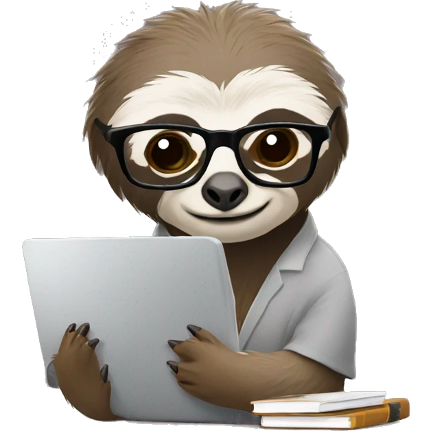tired sloth wearing glasses with laptop and espresso tonic emoji