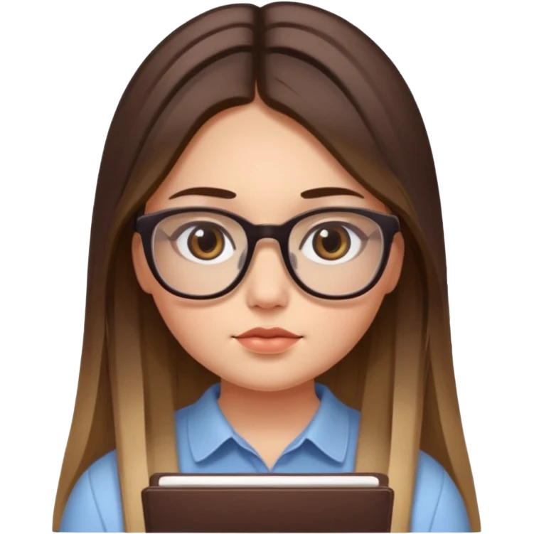 Chica de piel blanca con cabello liso largo con balayage, ojos cafe obcuro con lentes cuadrados, gordita, dando una terapia psicologica emoji