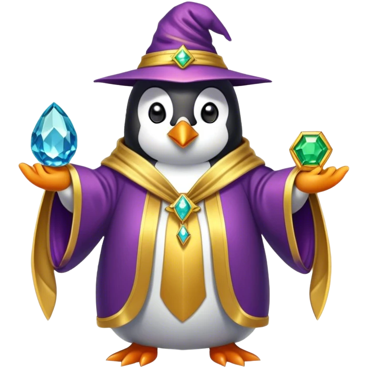 Penguin Wizard with gemstone and Golden robe emoji