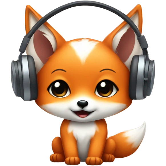 Detailled Baby kawaii fox with headphones on ears emoji