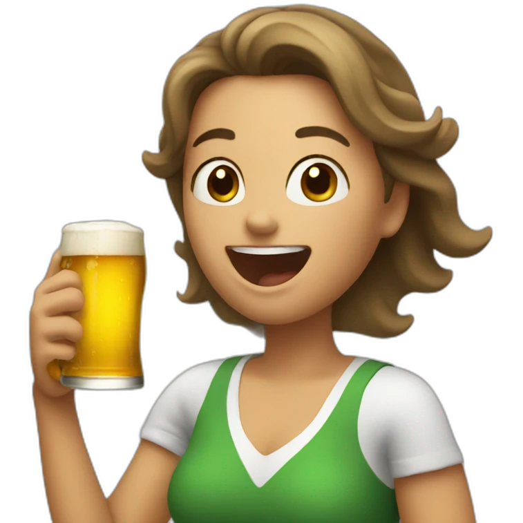 woman cheering with a beer emoji