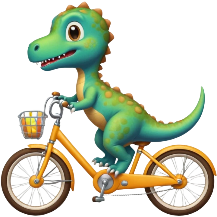 Baby dinosaur and  puppy riding a retro bike  emoji