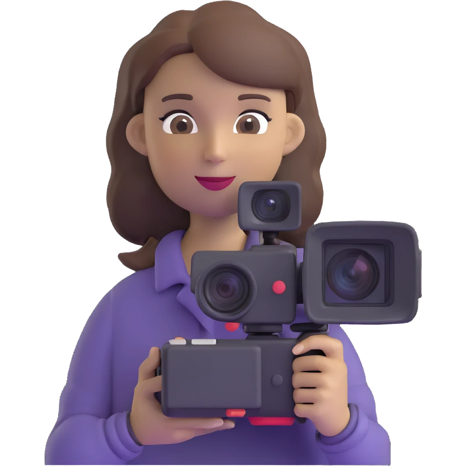 hiking woman with brown hair holding a video camera emoji