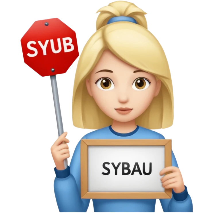Girl holding sign that says SYBAU emoji