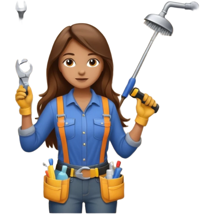 beautiful girl with long brown hair constructing new bathroom area with new shower and amenities  emoji