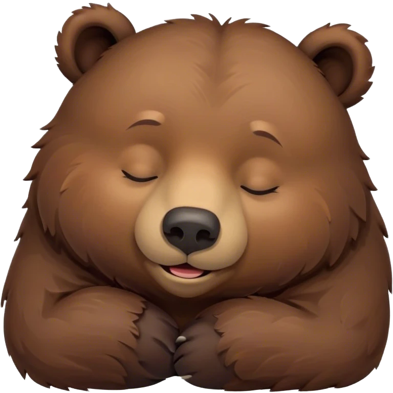 Meme-Worthy Cute Sleeping Grizzly Bear Portrait Emoji, Head resting peacefully with a contented smile, showcasing a massive, robust build and a luxuriously soft deep brown fur, eyes shut in a serene, restful nap, Simplified yet hilariously adorable features, highly detailed, glowing with a soft, drowsy light, high shine, relaxed and utterly lovable, stylized with an air of playful laziness, bright and heartwarming, soft glowing outline, capturing the essence of a comically sleepy grizzly, so meme-worthy it feels like it could instantly become the next viral sensation of adorable slumber! emoji