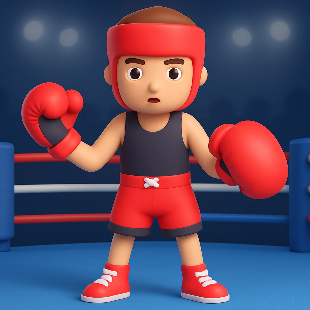 Add a boxing ring background to the boy with boxing gloves in 3D emoji style, microsoft style 3d fluent emojis with smooth shading and rounded shapes. emoji
