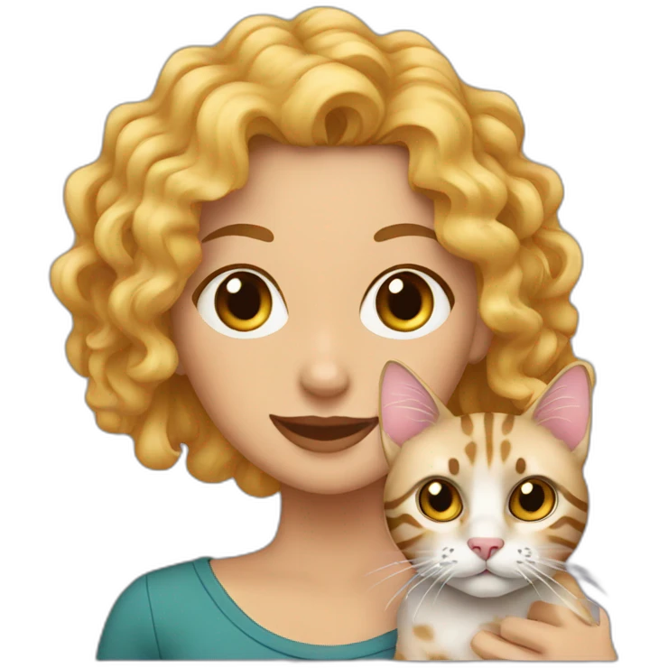 curly-blonde-woman-with-cat-bengal emoji
