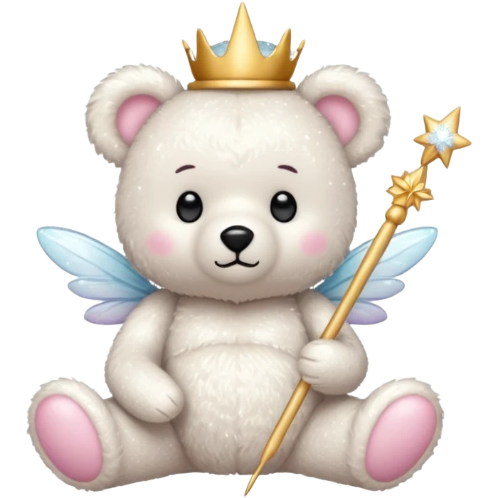 White Fairy glitter teddy with wand  emoji