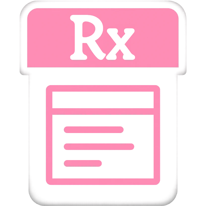 BLACKPINK-inspired gothic prescription label, no hearts, bold and stylish, black and pink colors, minimal icon style emoji