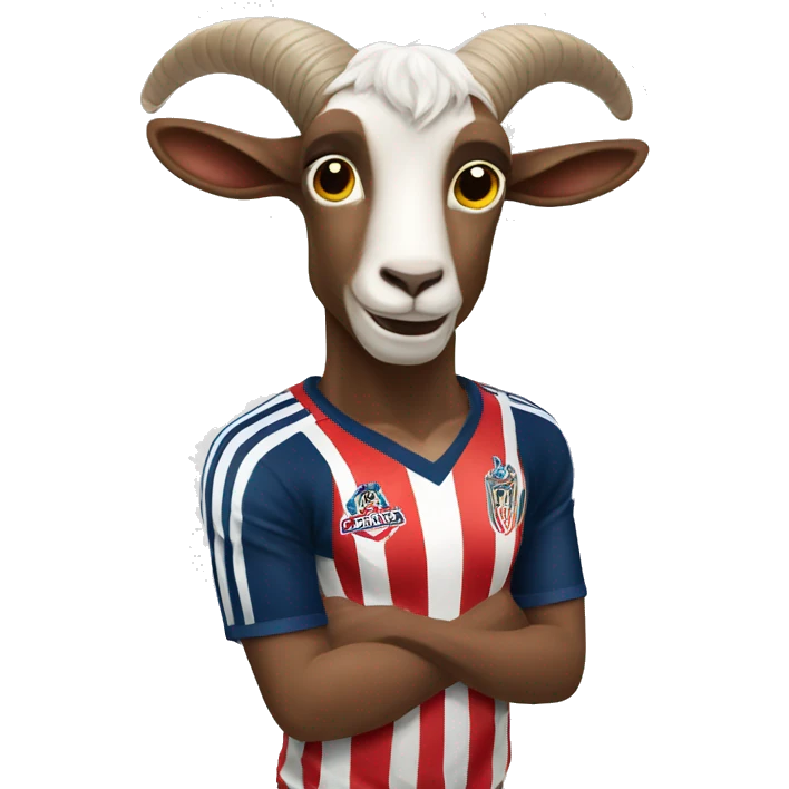 Draw a goat wearing the jersey of Chivas (a Mexican soccer team), holding a trophy in one hand. emoji