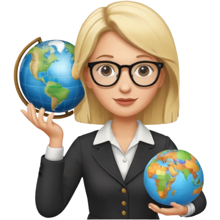 fun blonde history teacher, with glasses and a globe emoji