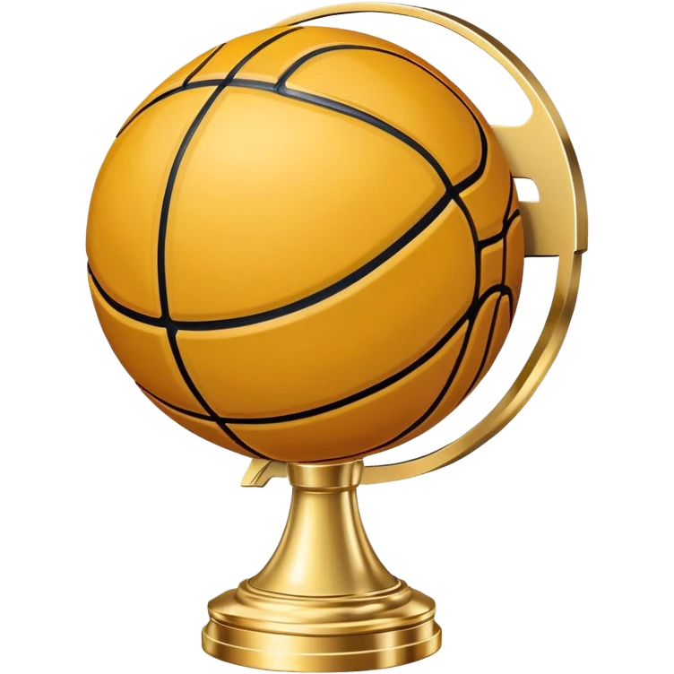 gleaming gold basketball trophy, polished gold basketball with classic seams emoji