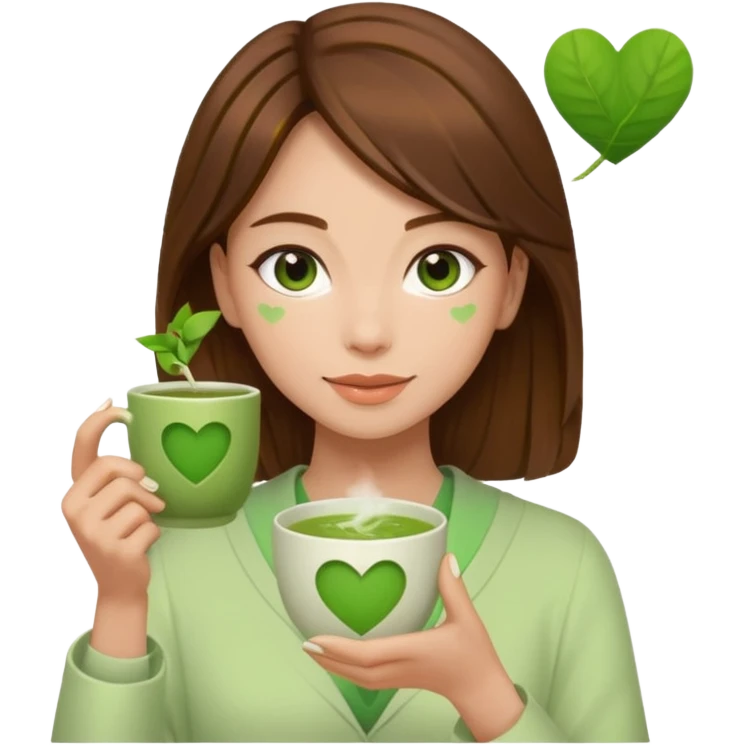 Brown hair Nurse with green heart surround her and she is grabbing a matcha emoji