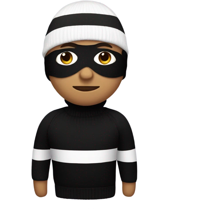 Person wearing white and black up and down sweater with a black superhero mask on with a beanie emoji