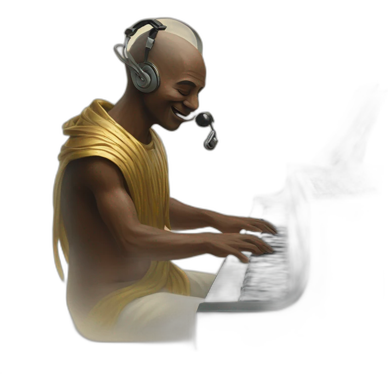 Interdimensional being playing music on a synthesizer, ancient, oil on canvas, retro, portrait, 4k emoji