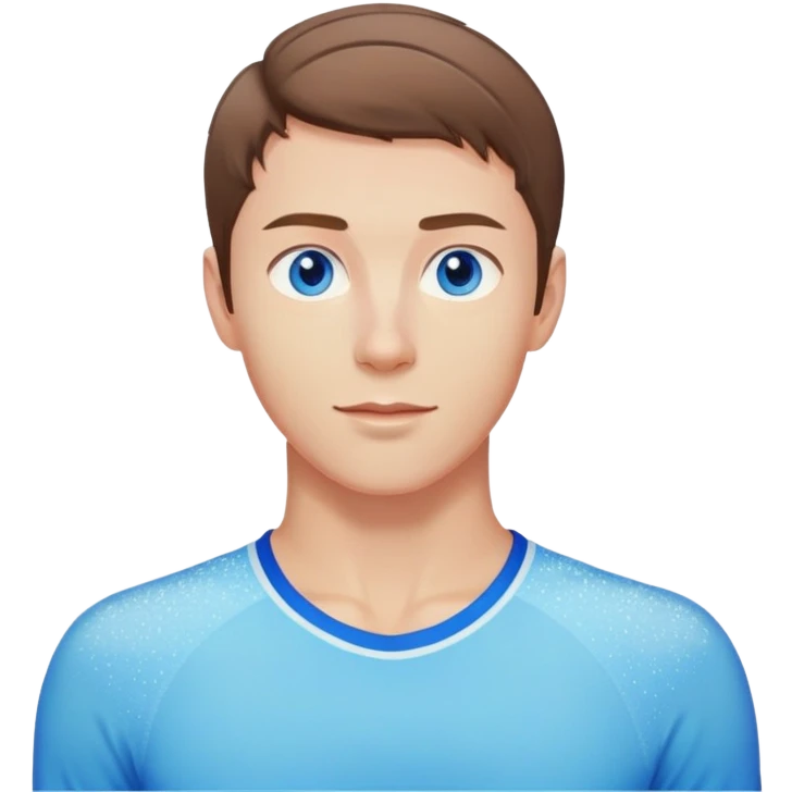 A man figure skater on ice, brown short hair, blue eyes, colourful clothes emoji