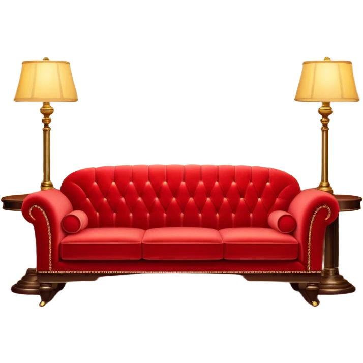 A red sofa, a sofa in a lobby, with a cute lamp to the side emoji