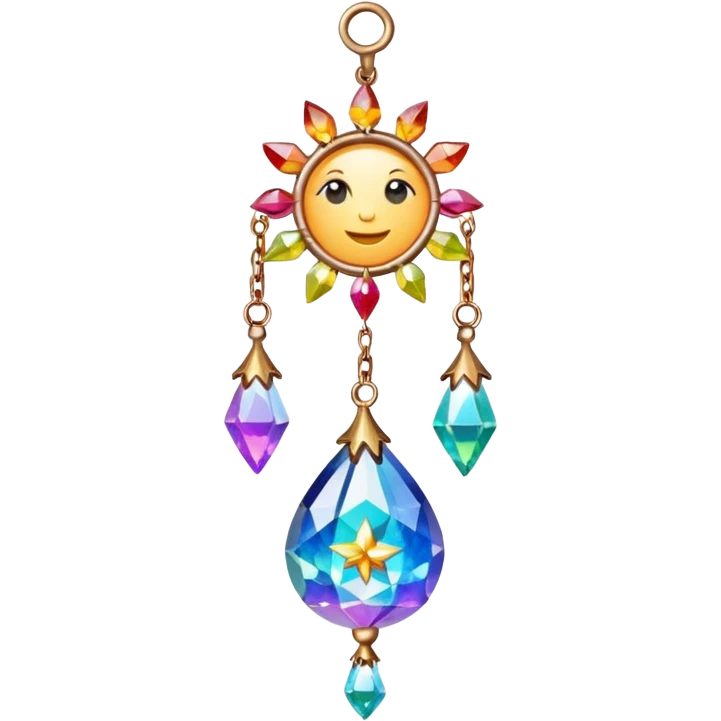 Iridescent rainbow suncatcher hanging crystals and tiny stars and suns  emoji