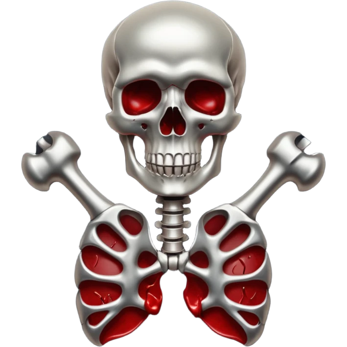 metallic anatomic bones with blood, steel texture, dark dramatic tone, minimal details emoji
