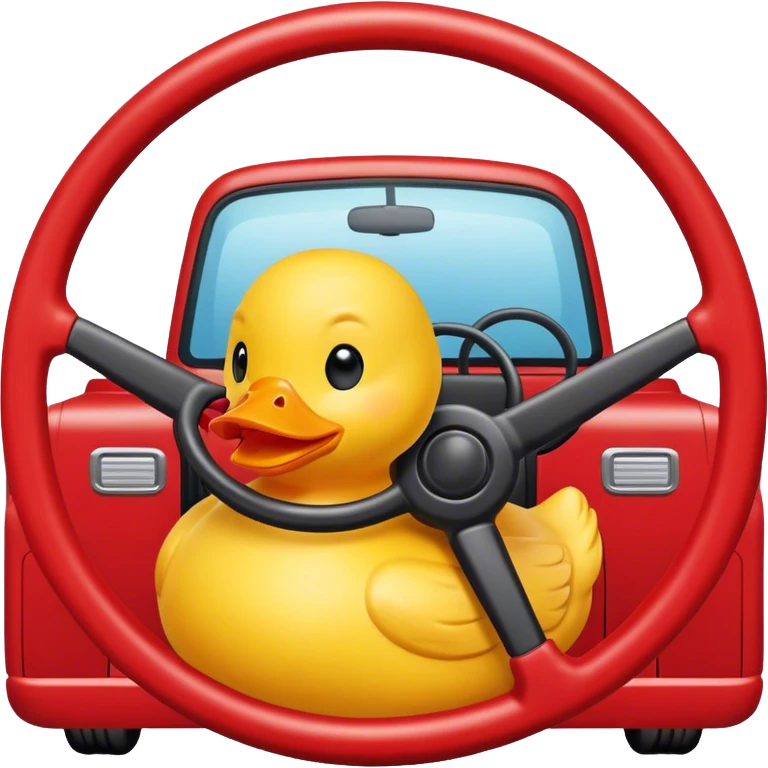yellow rubber ducky at the steering wheel driving a red truck emoji