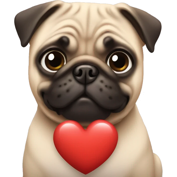 pug holding heart emoji