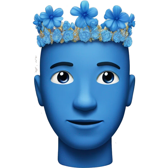 A blue man with a crown made of flowers without any other jewel emoji