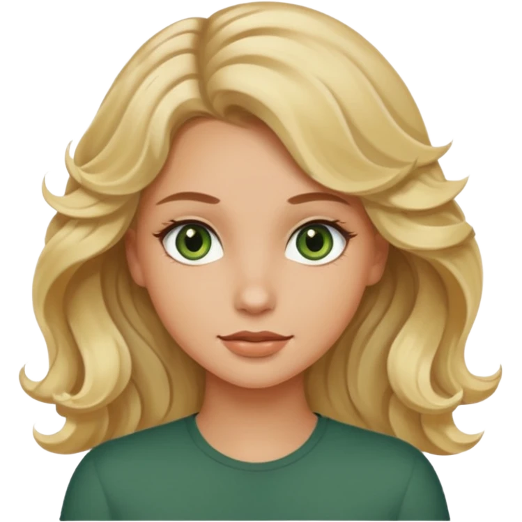 Pretty white girl with blonde wavy hair brownish green eyes and a cute body emoji
