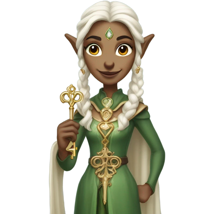 an elf woman login holding a big key emoji