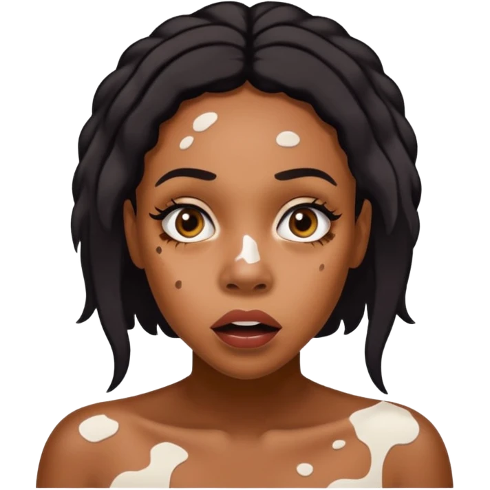 Emoji of a very shocked black female with vitiligo (alot of vitiligo patches) emoji