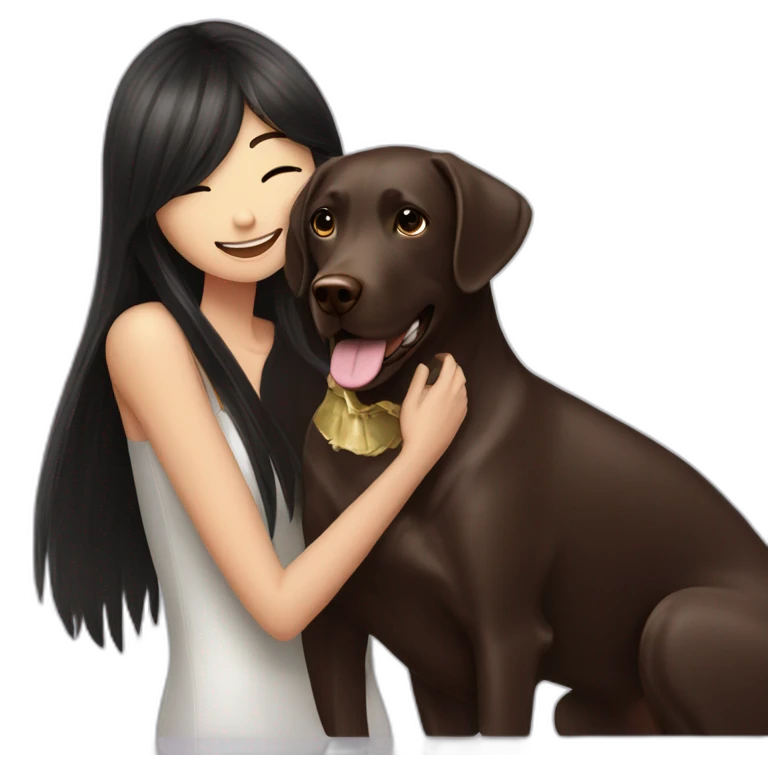 Chocolate labrador playing with long black haired fringe woman emoji